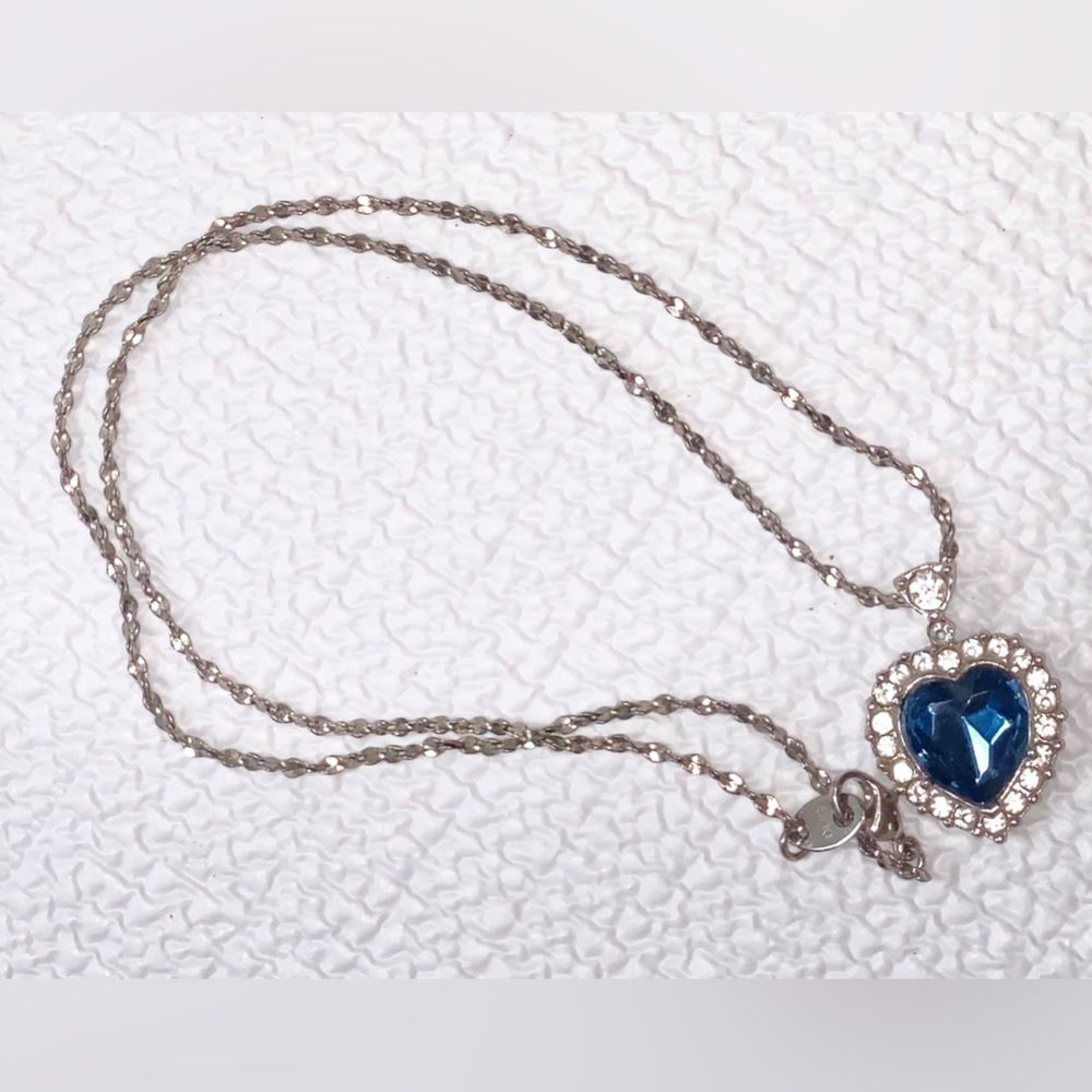 Sapphire Heart Pendant Necklace with Silver Chain